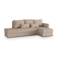 ECKSOFA LUMARI R-S Beige Plüsch-Stoff mit Schlaffunktion - Beige, Holz (262/143cm) - MASSENO