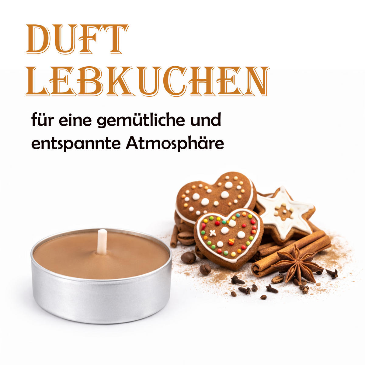 TEELICHT mit Duft - Lebkuchen - 54er Pack - Cappuccino, Naturmaterialien (4/1.5/4cm) - HS Candle