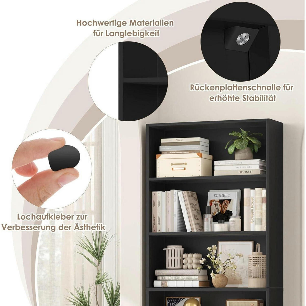 BÜCHERREGAL Schwarz 180 x 60 x 23,5 cm - Schwarz, Holzwerkstoff (60/180/23.5cm)