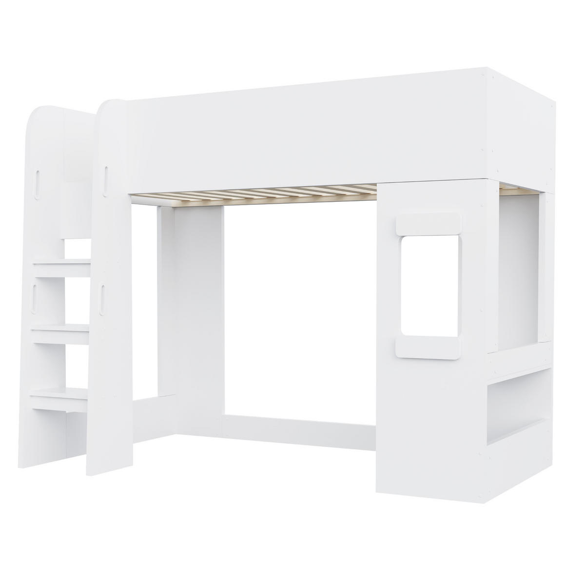 HOCHBETT 90/200 cm mit Lichtleiste und Schreibtisch, DE-41600, in Weiß - Weiß, Holzwerkstoff (90/200cm) - ComfortXL