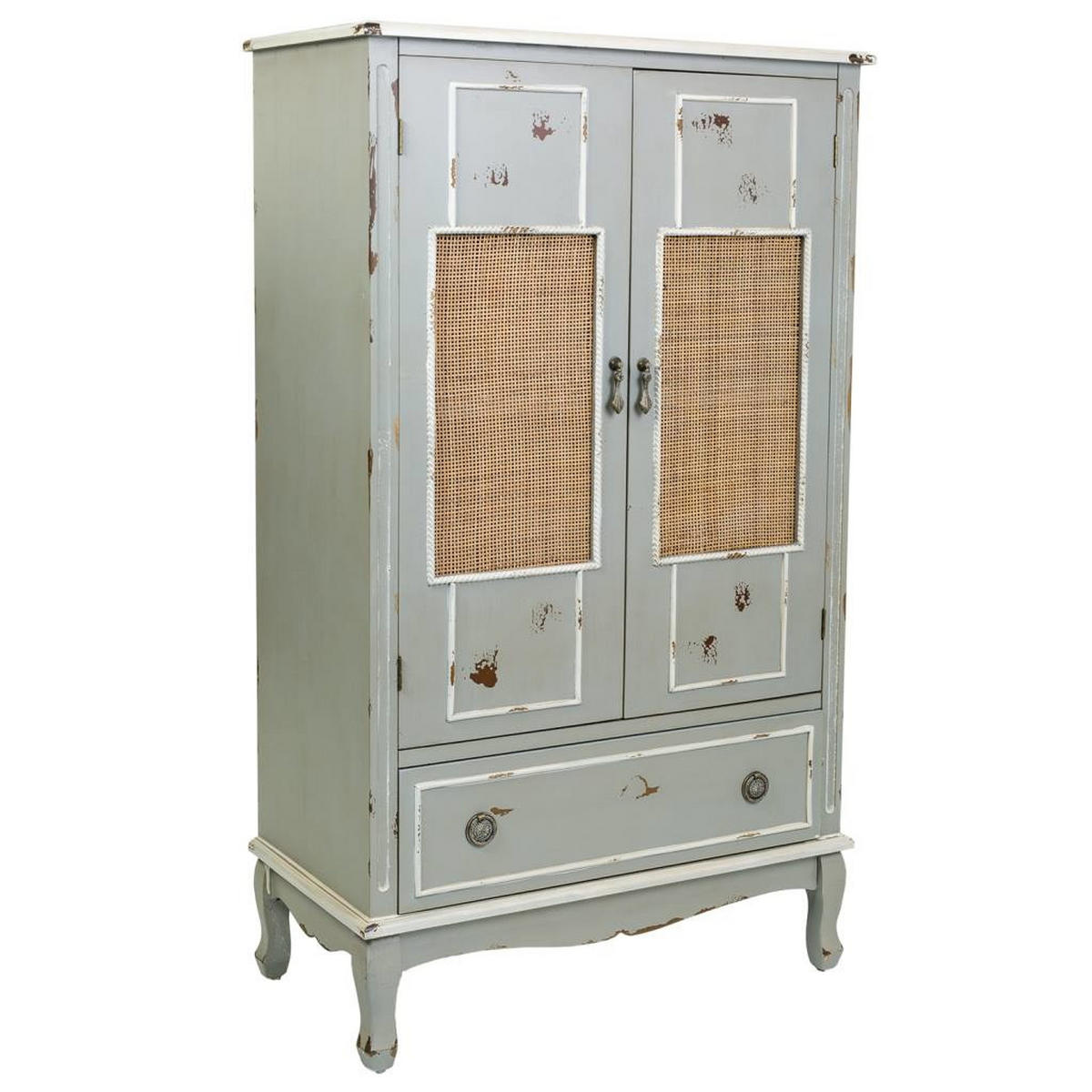 ANRICHTE aus Holz und Bambusgeflecht 80x42x138 - Grau, Holzwerkstoff (80/138/42cm) - Wanderlust