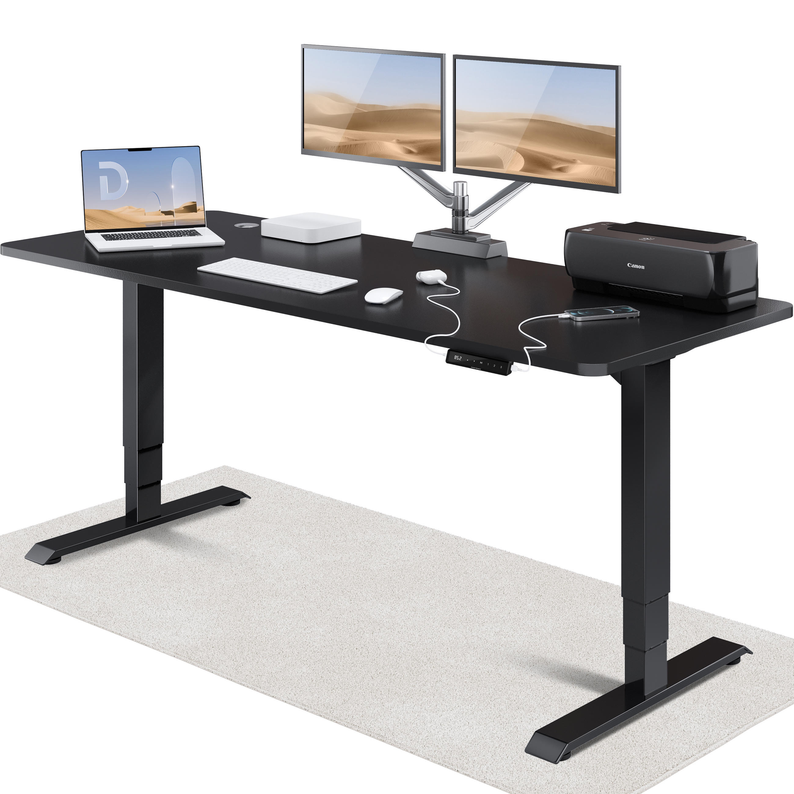 SCHREIBTISCH Elektrisch Höhenverstellbarer HomePro 200x80cm Schwarz/Schwarz mit Memory-Funktion, Anti-Kollisions Technologie - Schwarz, Holzwerkstoff (80/200/62cm) - Desktronic