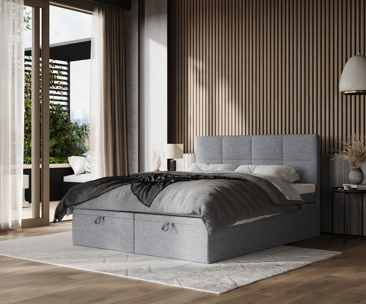 BOXBETT Tessa 180/200 cm Grau im Neve Stoff - Schwarz/Grau, Holz/Holzwerkstoff (180/200cm) - AltaBeds