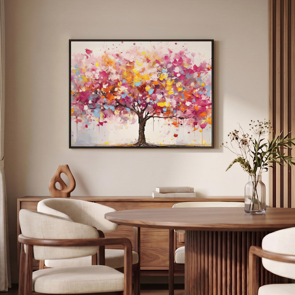 LEINWAND Bilder mit Rahmen - Aquarell - Baum - Kunst - Abstrakt - 100x70 - Multicolor, Textil (100/70cm) - MuchoWow