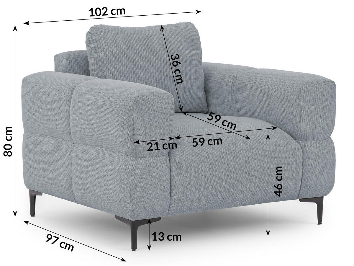 SESSEL Cardea in Bubble-Optik aus weichem Grau Strukturstoff mit hohem Sitzkomfort - Schwarz/Grau, Holz/Textil (102/80/97cm) - S-Style Möbel