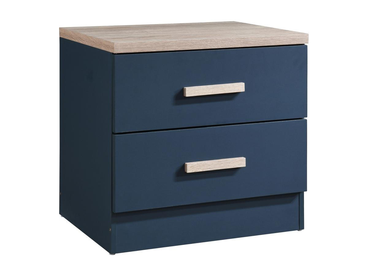 NACHTTISCH mit 2 Schubladen - Blau & Holzfarben - SKAIDO - Blau, Holz (40/50/50cm) - Vente-Unique
