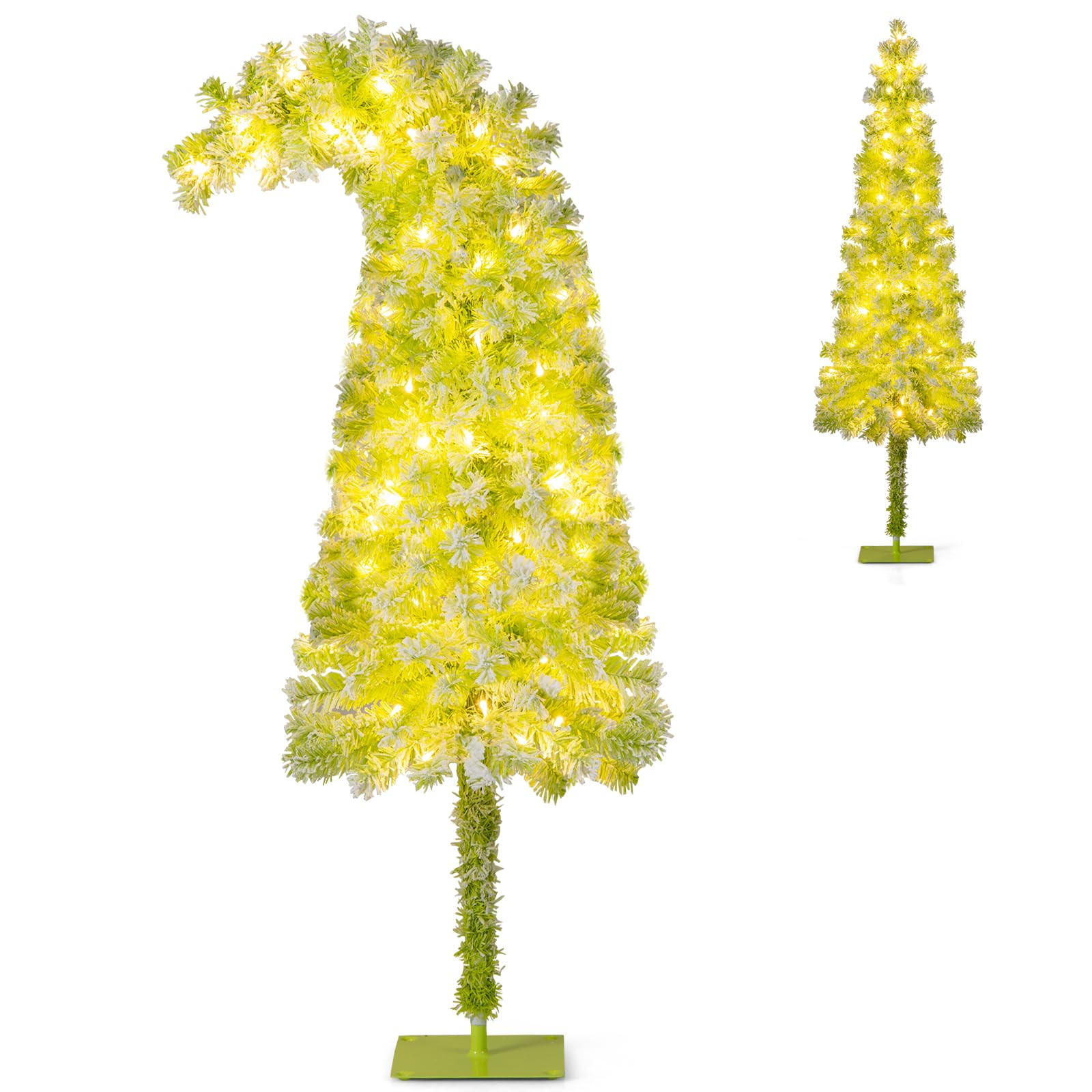 WEIHNACHTSBAUM mit 8 Lichtmodi Beleuchtung und Schnee biegbarer Spitze 150 cm grün - Grün, Metall (150cm) - COSTWAY