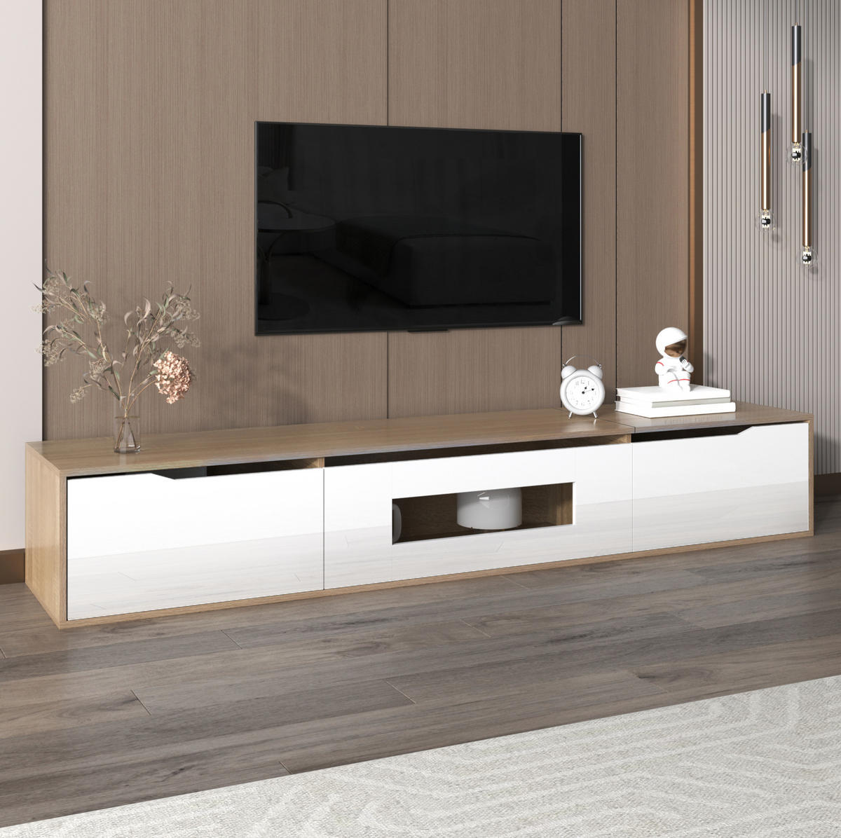TV-SCHRANK in Weiß Hochglanz mit Holzoptik und LED 180/35/30 cm - Weiß, Holzwerkstoff (180/35/30cm) - Redom