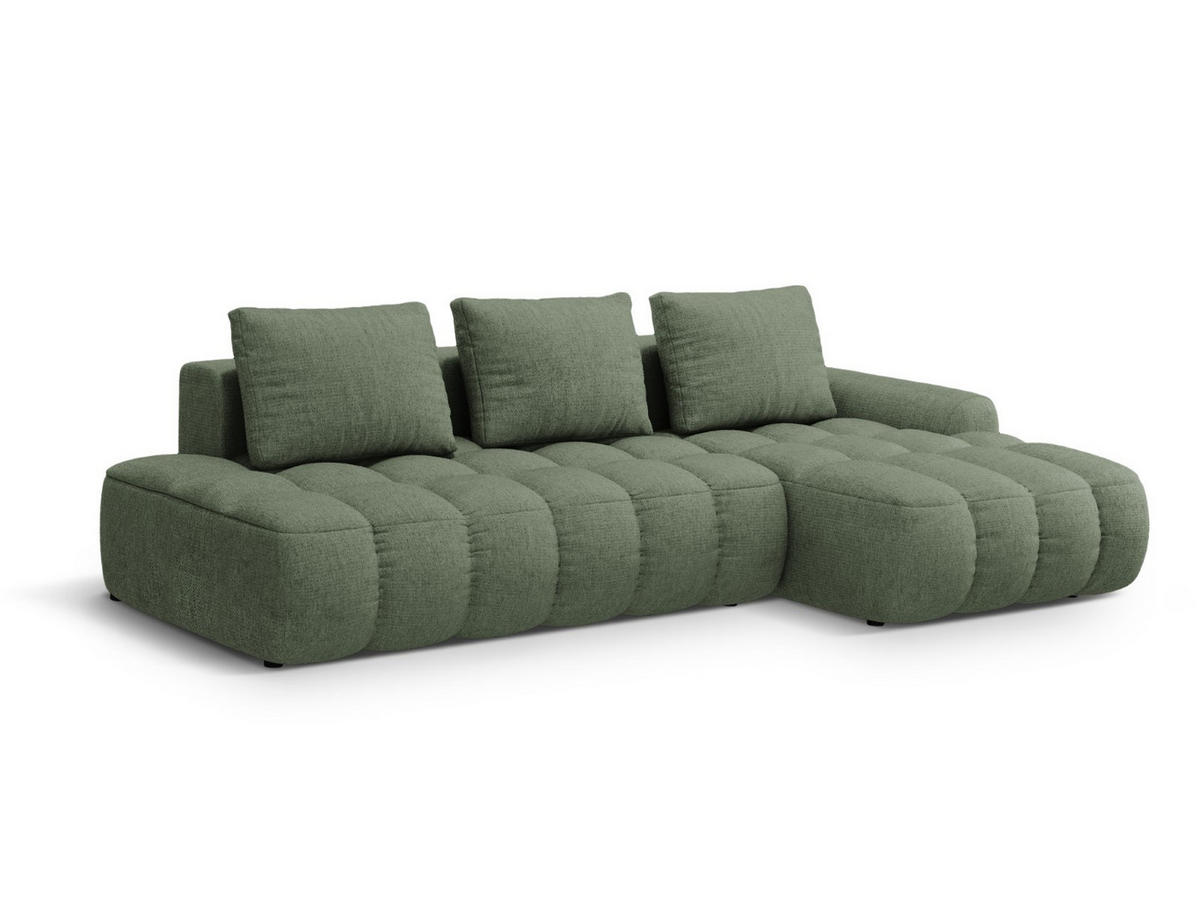 AUSKLAPPBARES-ECKSOFA rechts mit Container Linz aus strukturiertem Stoff dunkles olivgrün 3 Sitzplätze - Dunkelgrün, Textil (142/275cm) - Cosmopolitan Design