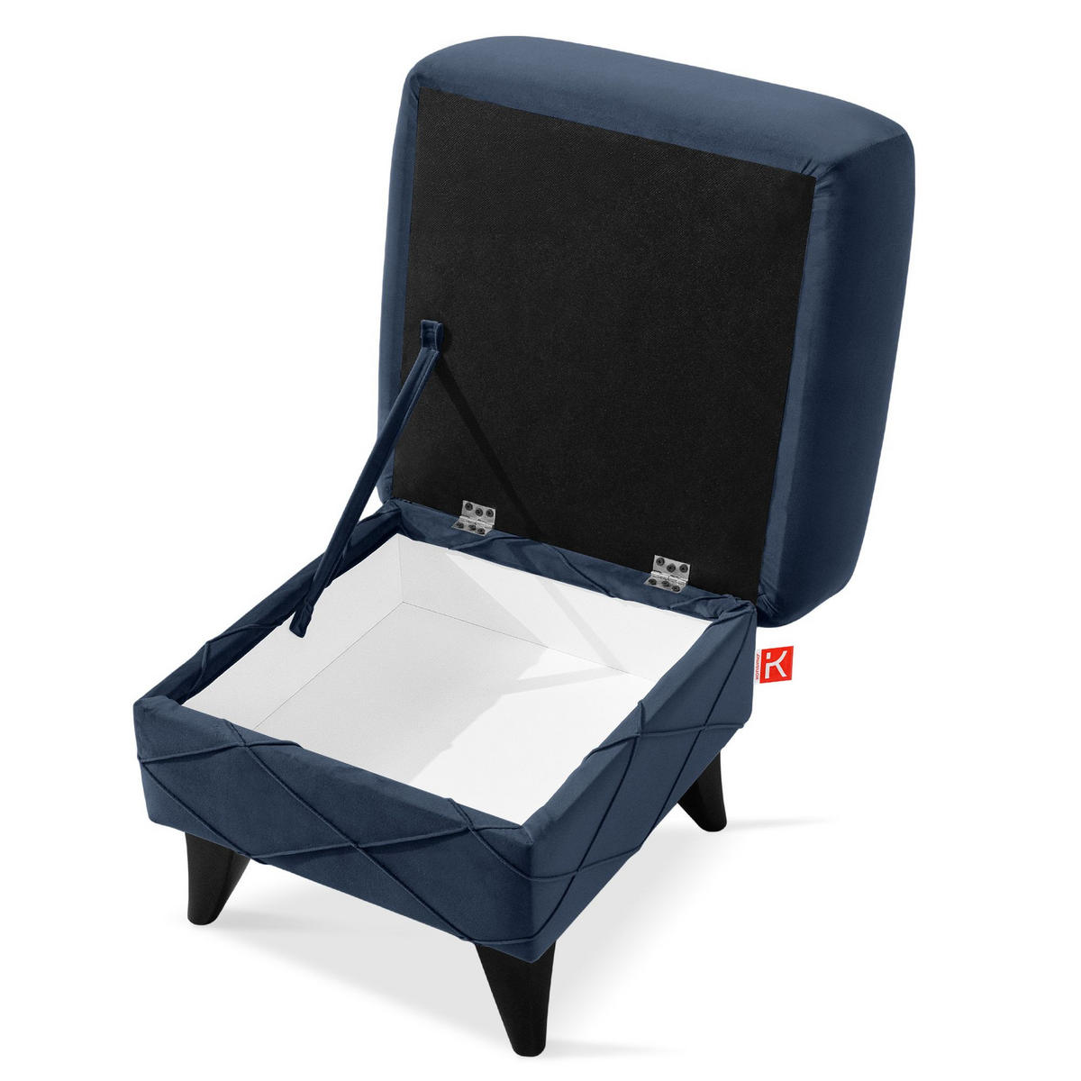 HOCKER GUSTAVO III Fußstütze, Velours, Dunkelblau - Dunkelblau, Holz/Holzwerkstoff (53/49/53cm) - KONSIMO®