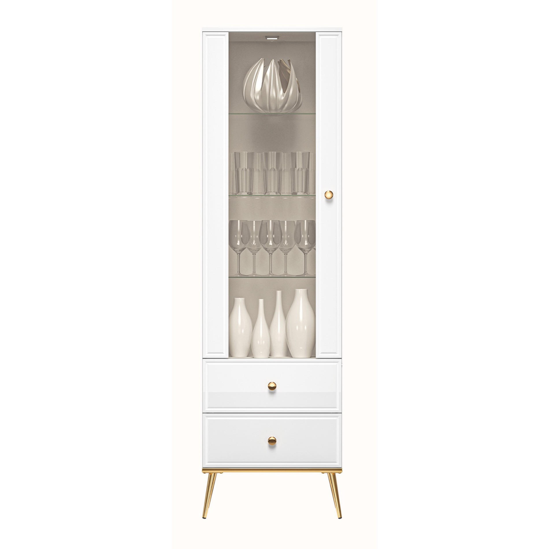 VITRINE Darrby Weiß - Goldfarben/Weiß, Holzwerkstoff/Metall (55/190/40cm) - Selsey