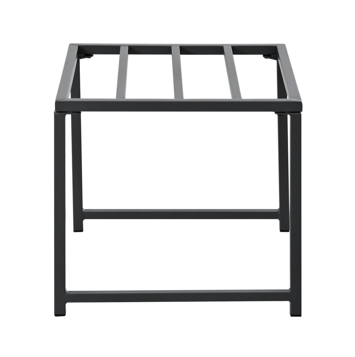 GARTENMÖBEL-SET 117/117 cm mit 4 Sesseln und 2 Hockern, Hartglas-Tischplatte und Kissen, Schwarz/Weiß - Schwarz, Metall - Redom