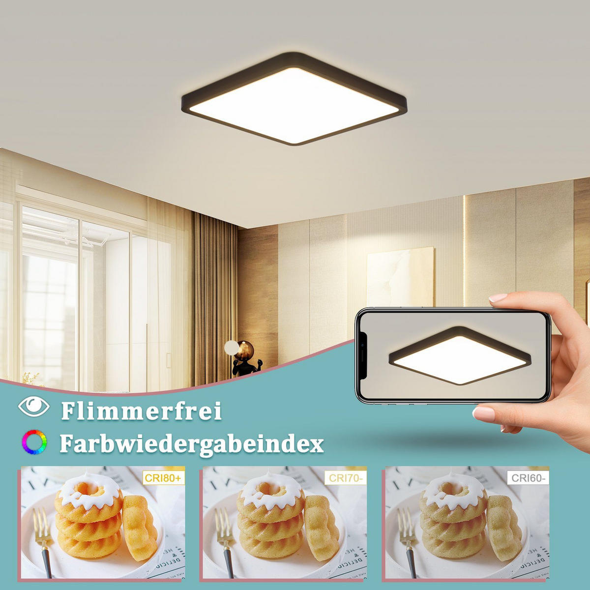 LED-DECKENLEUCHTE 23/23/2.5 cm - Schwarz, Kunststoff (23/23/2.5cm) - Nettlife