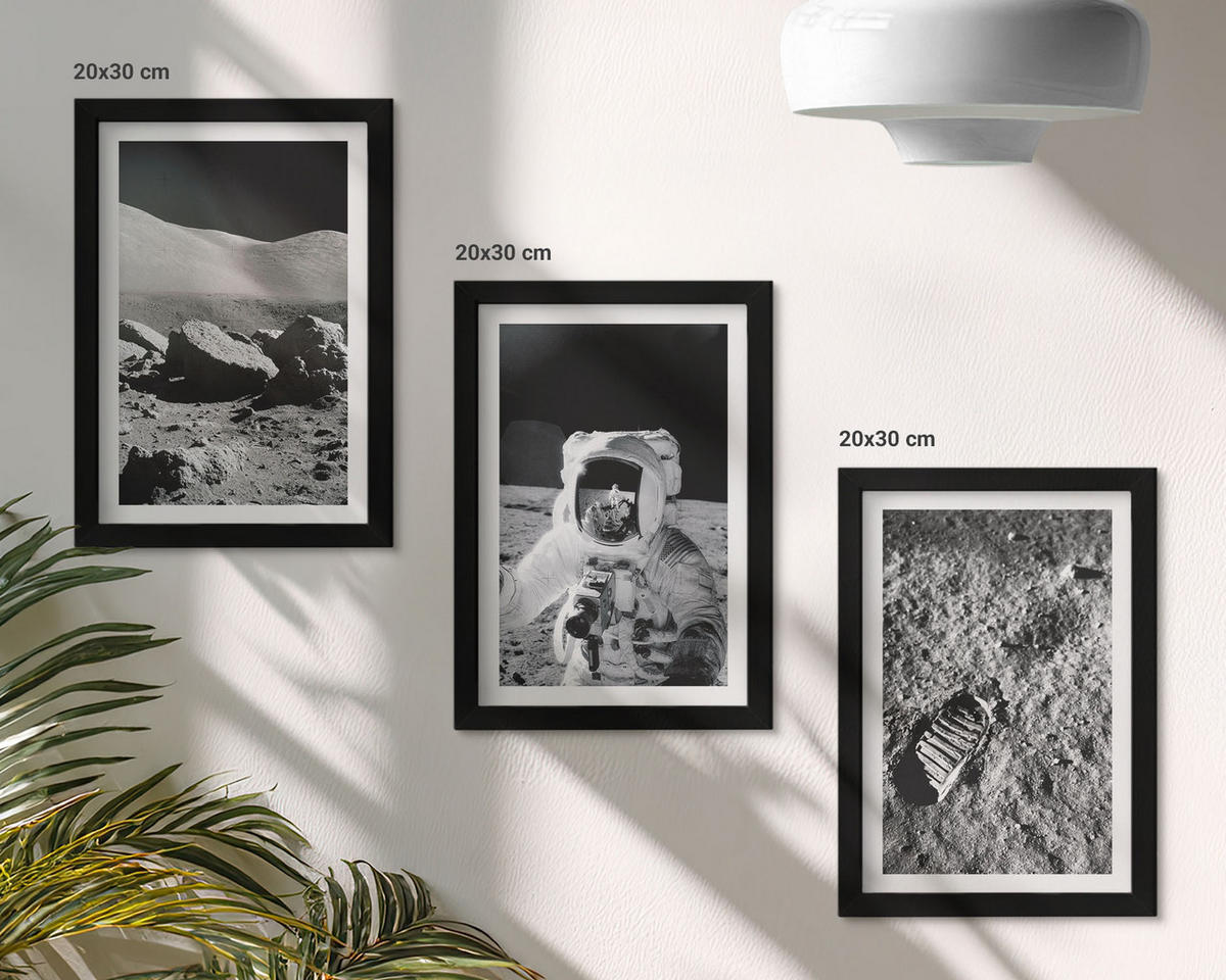 BILDER SET 3er Set - 20x30 cm Schwarzer Rahmen - NASA-Fotos vom Mond Astronaut - Schwarz, Kunststoff (20/30cm) - TULUP