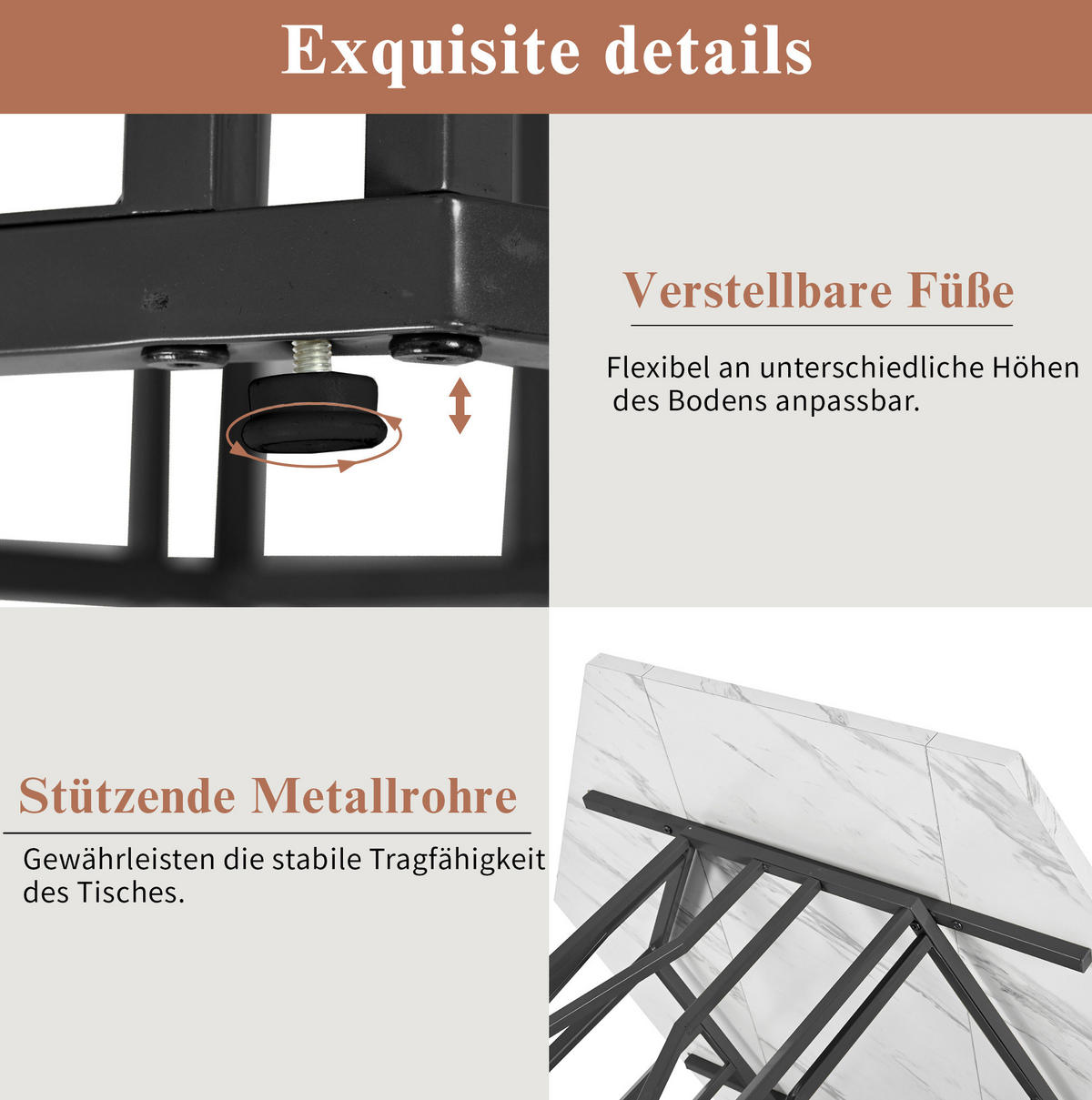 ESSTISCH, MDF in Marmoroptik mit Metallgestell, 115,5/100/75 cm, Schwarz/Weiß - Schwarz, Holzwerkstoff (115.5/100/75cm) - Redom