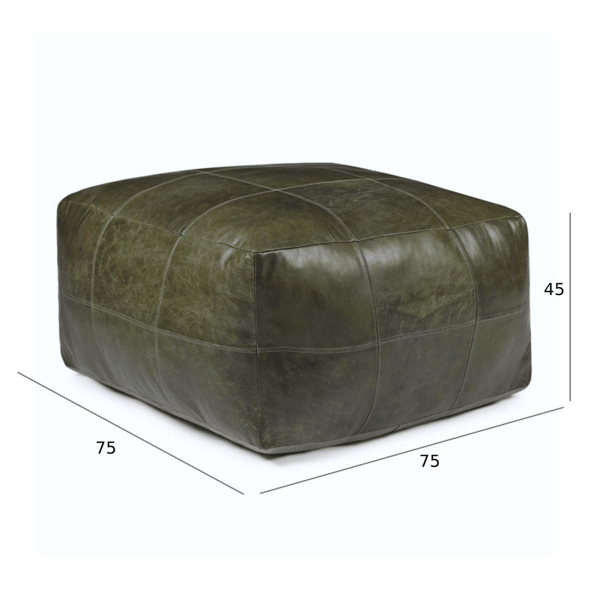 POUF 75/75/45 cm Echtleder Olivgrün - Grün, Leder (75/45/75cm) - Furnhouse