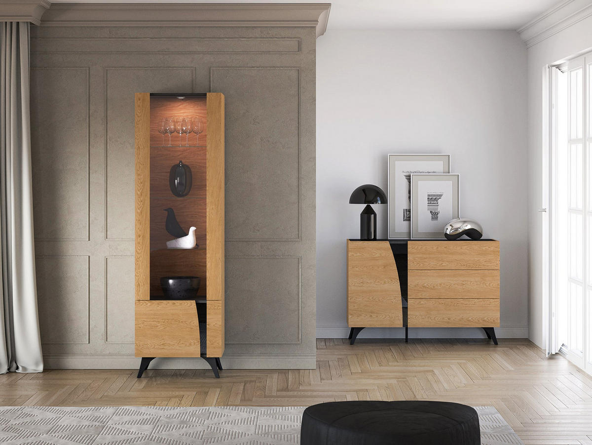 VITRINE – 58 cm – Toscania – Eichefarben – Anschlag links – VT-GEN165 - Eichefarben, Holzwerkstoff (58/190/40cm) - hi-markt