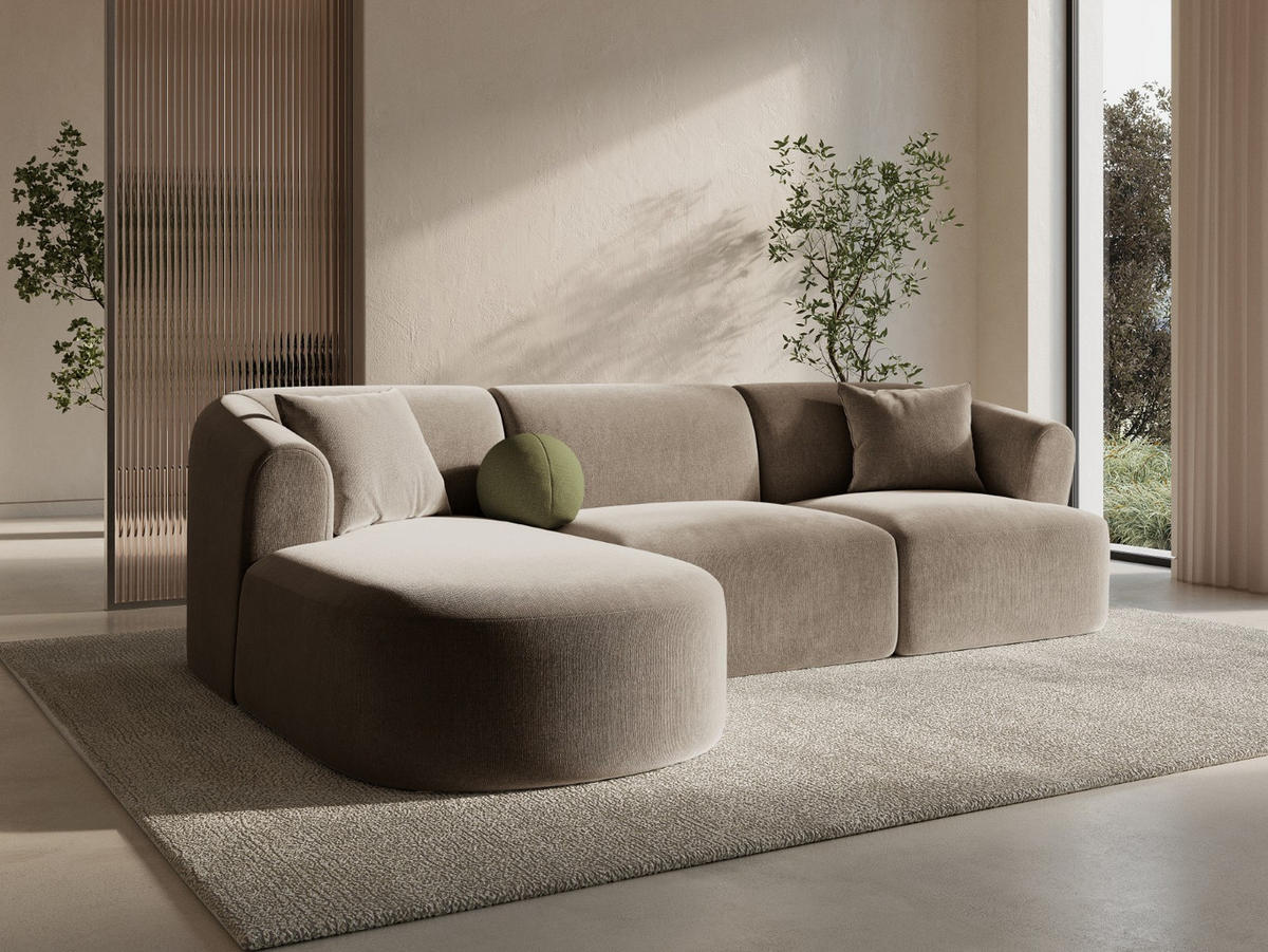 MODULARES-ECKSOFA links Campi aus Samt dunkelbeige 4 Sitzplätze - Mokka, Textil (156/256cm) - Cosmopolitan Design
