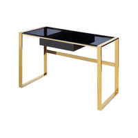 SCHREIBTISCH mit 1 Schublade - Glas & Stahl - Schwarz & Goldfarben - SALI - Schwarz, Metall (120/60/76cm) - Pascal Morabito