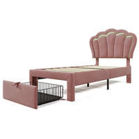 POLSTERBETT Kinderbett LED 90x190 cm – Einzelbett mit Schubladen, APP-Steuerung, verstellbarem Kopfteil, Lattenrost, Samt, Rosa - Altrosa, Holz - Ej. Life