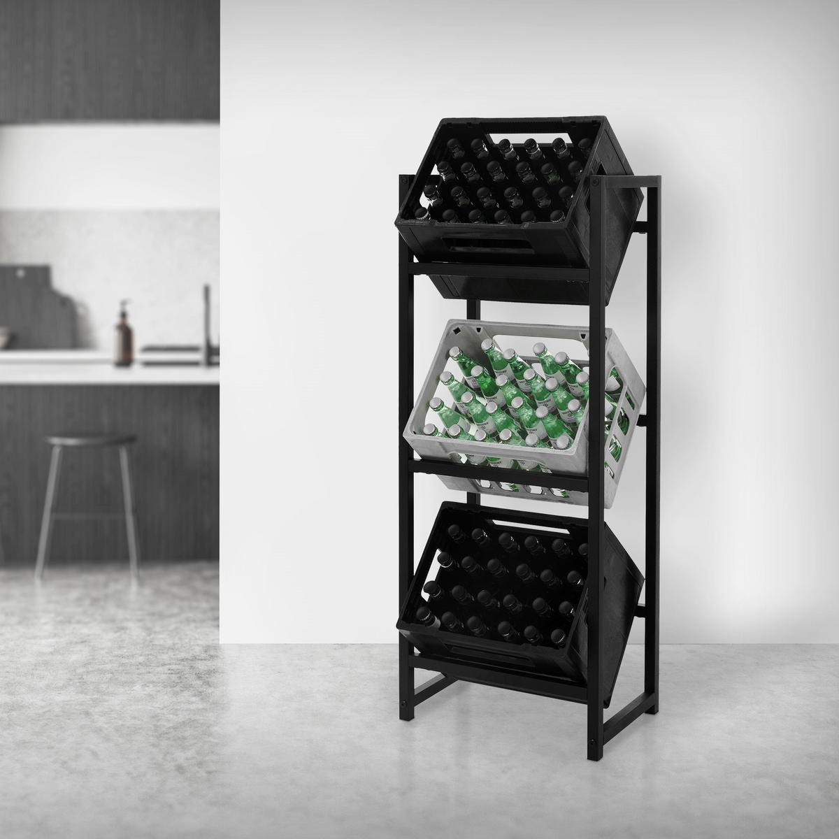 GETRÄNKEKISTENREGAL - Schwarz, Metall (31/116.5/47cm) - ML-DESIGN
