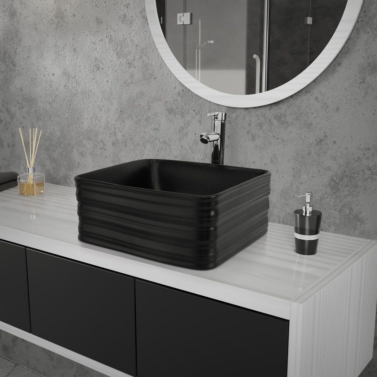 WASCHBECKEN - Schwarz, Keramik (39/15/39cm) - ML-DESIGN