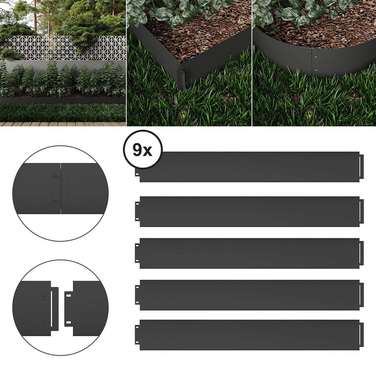 RASENKANTE Anthrazit 100 x 14 cm 45 Meter - Anthrazit, Metall (100/14/0.7cm) - Vicco