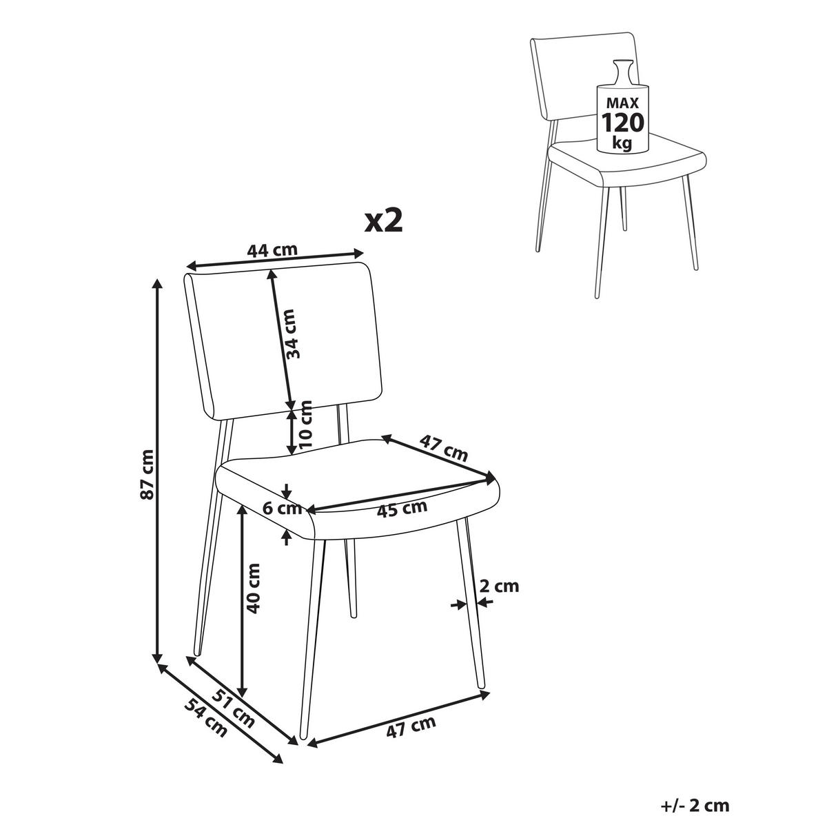 ESSZIMMERSTUHL 2er-Set Cremeweiß Sturgis - Schwarz/Weiß, Textil (47/87/54cm) - Beliani