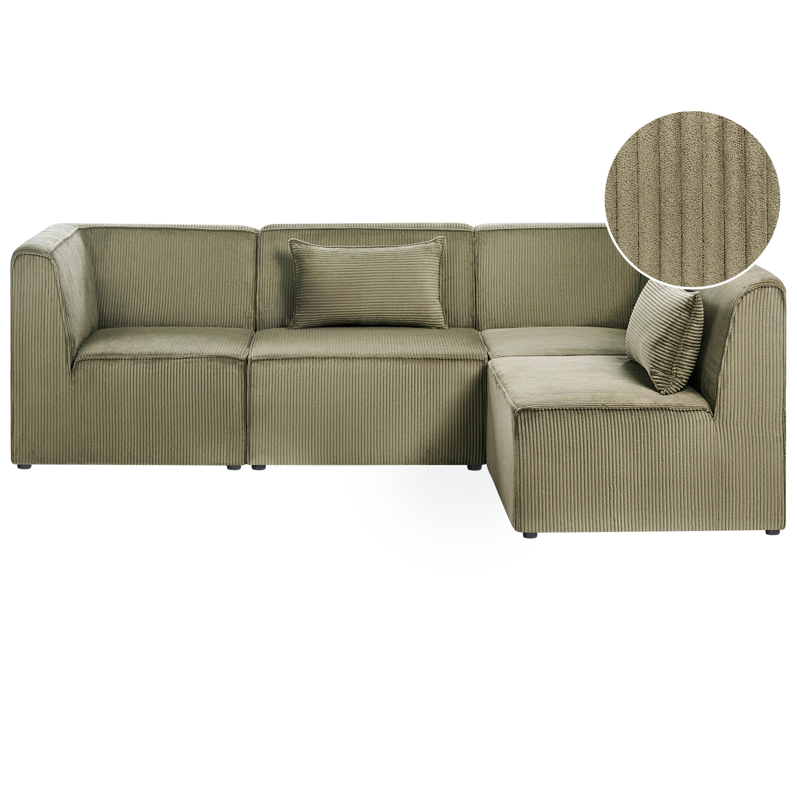 COLȚAR modul cu 4 locuri pe partea stângă verde reps reiat Lemvig - verde, material textil (250/166cm) - Beliani