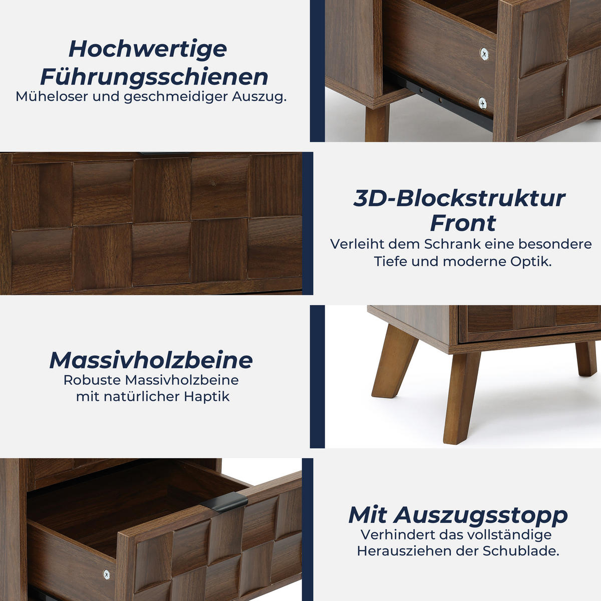 NACHTTISCH mit 2 Schubladen | B47 x T40 x H57 cm - Walnussfarben, Holzwerkstoff (47/57/40cm) - Hometopia