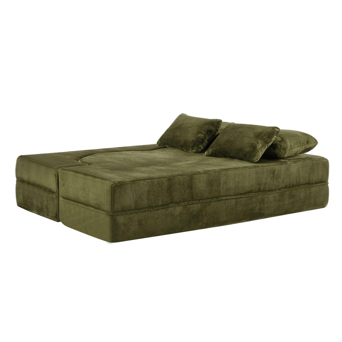 SCHLAFSOFA aus Plüschstoff 2-in-1 mit 4 Kissen, faltbar und multifunktional, Grün - Grün, Kunststoff (198/76/60cm) - Redom