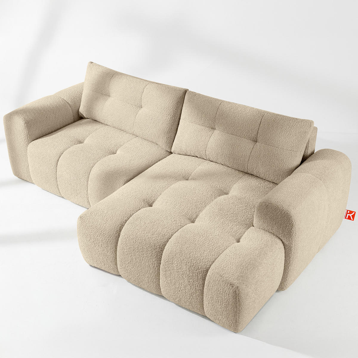 ECKSOFA RECHTS RAVIA, Bouclé, Hellbeige - Beige, Holz/Textil (256/104cm) - KONSIMO®