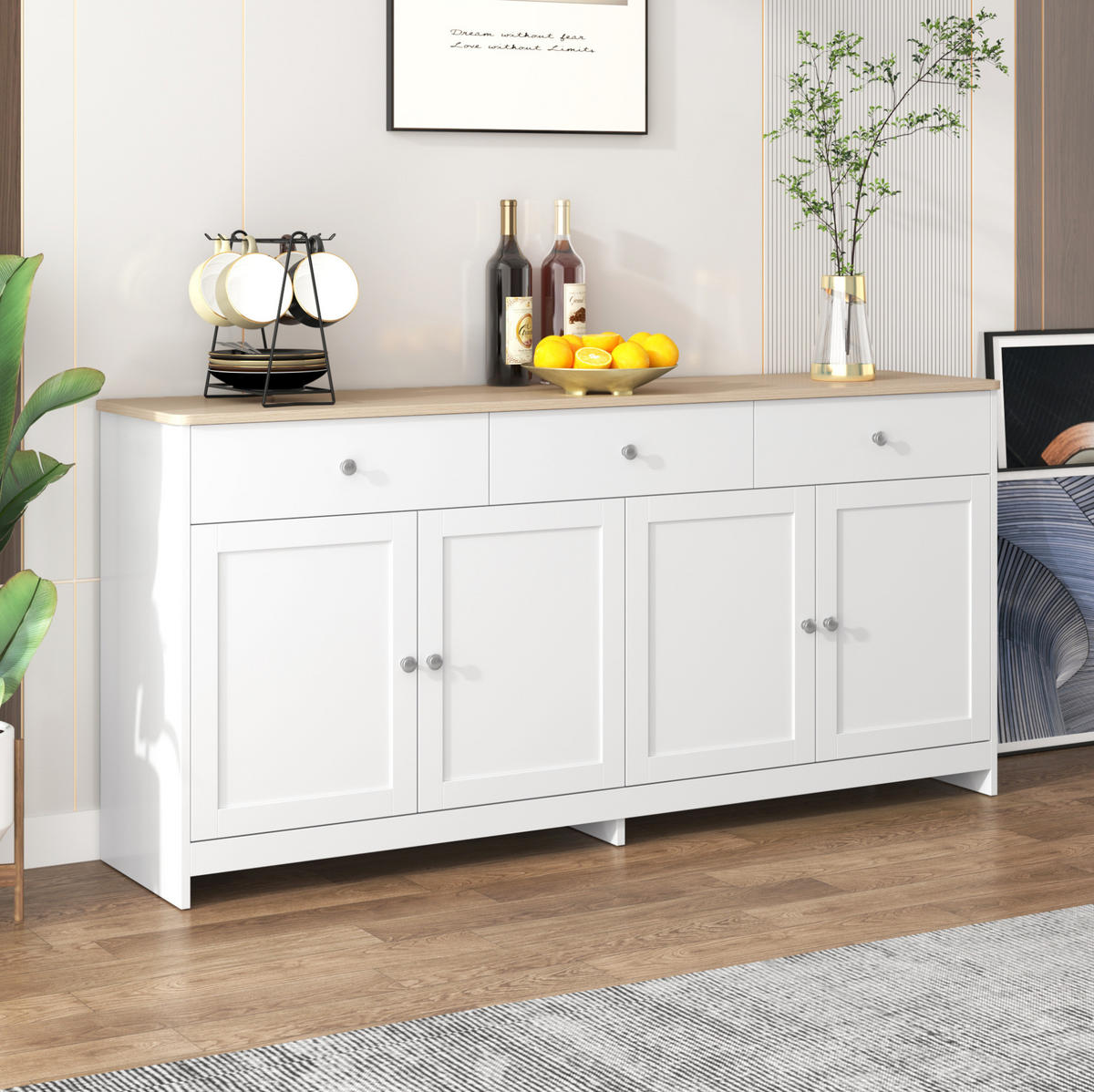 SIDEBOARD 160/37/75 cm aus MDF mit 3 Schubladen und verstellbaren Einlegeböden Weiß/Holzfarben - Weiß, Holzwerkstoff (160/75/37cm) - Modenvie