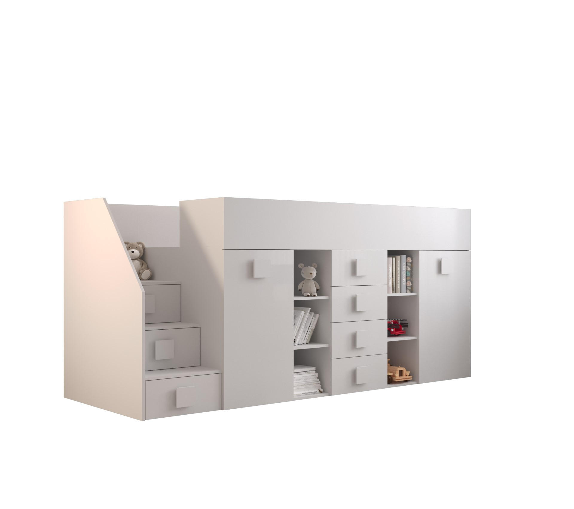 Möbel Kryspol Hochbett Weiß, Weiß 90x200 cm