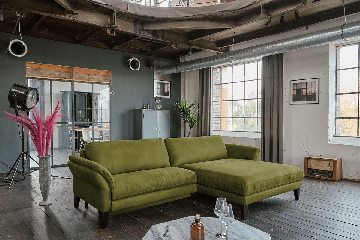 ECKSOFA MALTA Grün Webstoff - Schwarz/Grün, Buchenholz/Textil (302/175cm) - KAWOLA