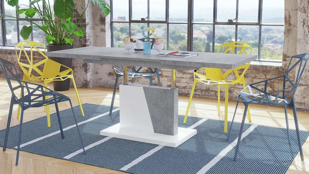 COUCHTISCH rechteckig Beton - Weiß ausziehbar höhenverstellbar - Hellgrau/Weiß, Holzwerkstoff (70/120/60cm) - designimpex