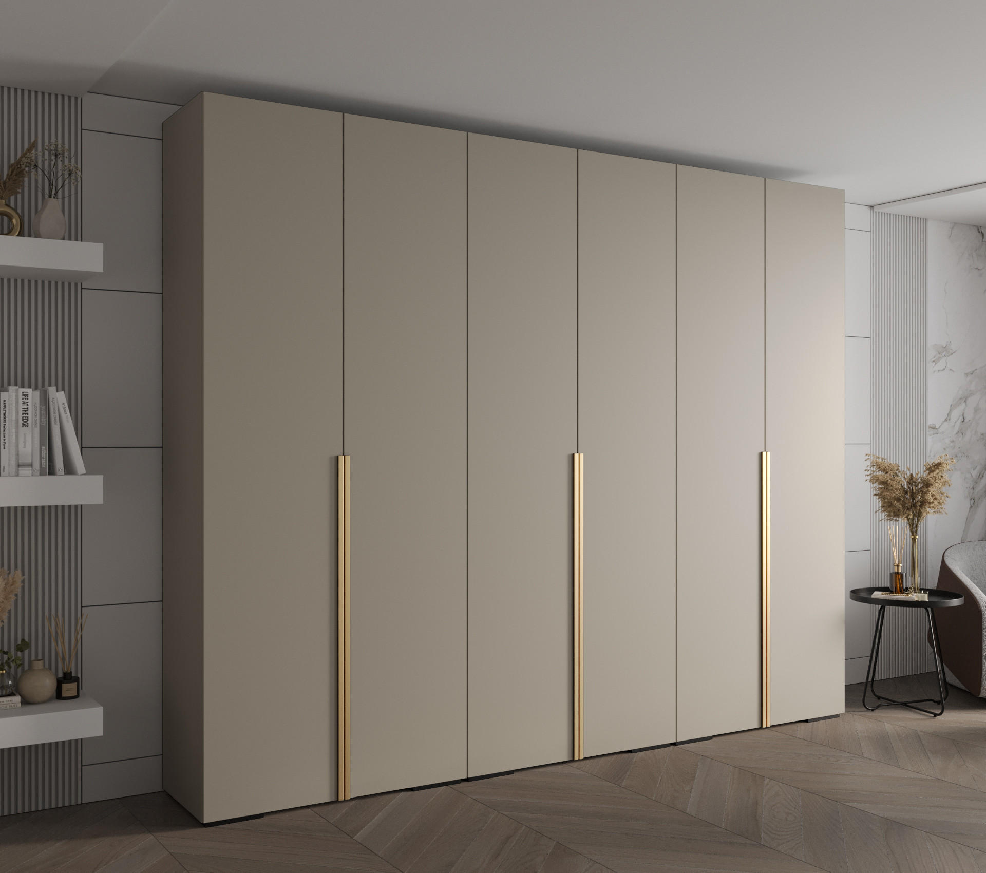 DREHTÜRENSCHRANK 236.7/300/47 6-türig - Kaschmir/Goldfarben, Holz/Metall (300/236.7/47cm) - MÖBEL KRYSPOL