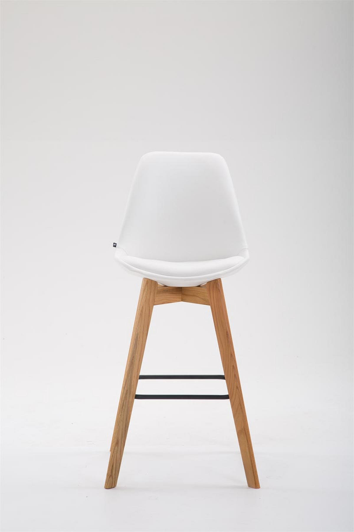 BARHOCKER Lederlook weiß - Eukalyptusholzfarben/Weiß, Holz/Textil (48/112/56cm) - CLP
