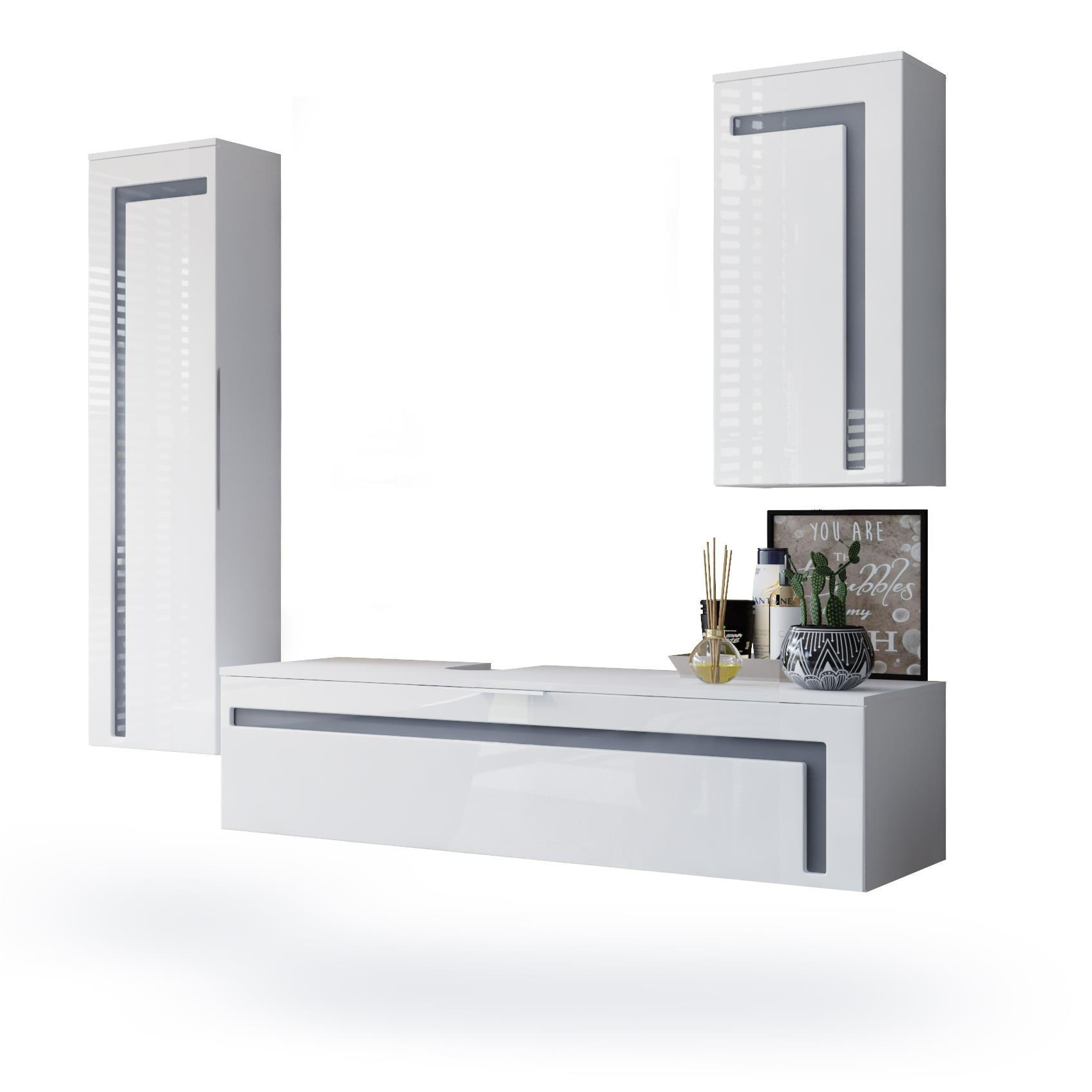 BADMÖBELSET Aloha Absetzungen in Grau Hochglanz - Grau, Holzwerkstoff (210/185/51cm) - Vladon
