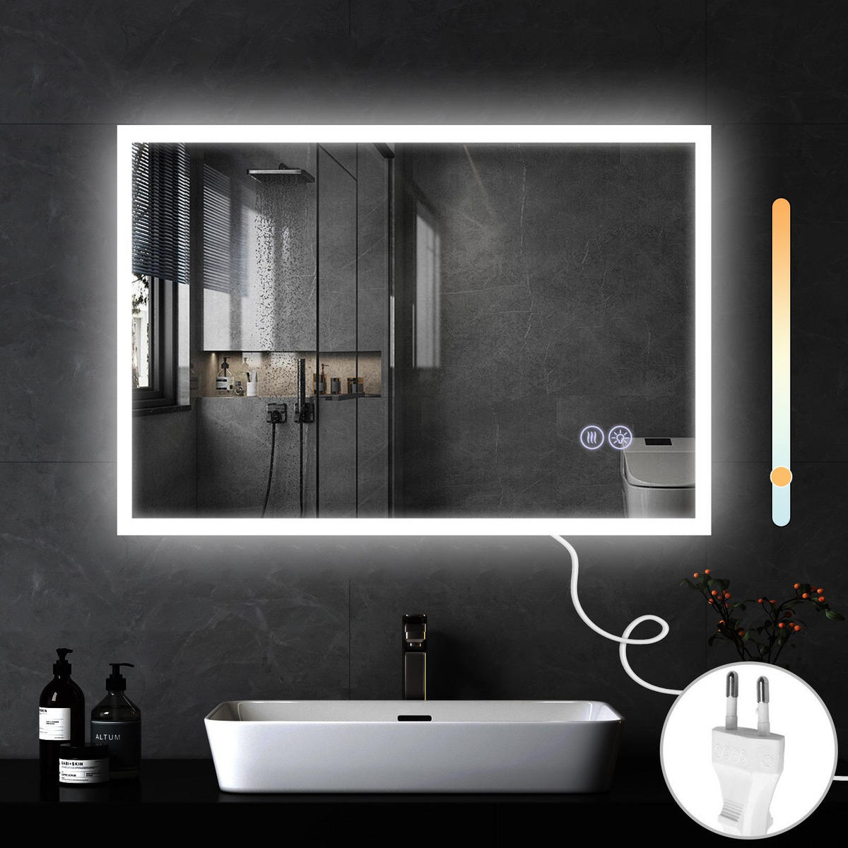 BADEZIMMERSPIEGEL Reddy mit LED-Leuchte 100/60 cm - Weiß, Glas (100/2.9/60cm) - Nettlife