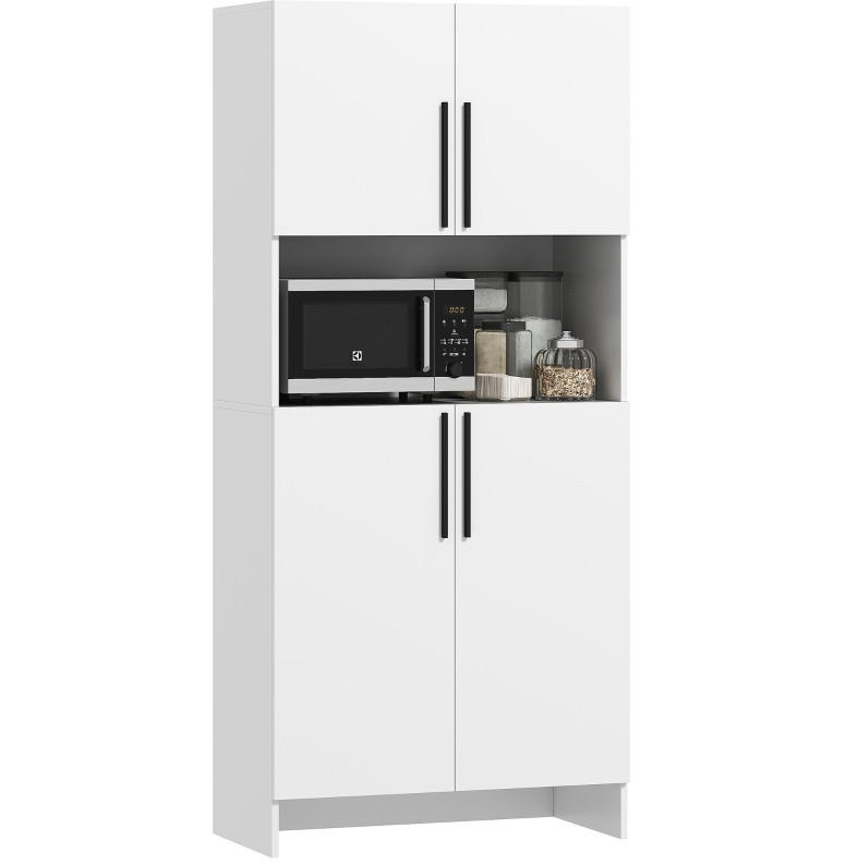 BUFFET 79/40/175 cm in Weiß mit 2 Schränken und Mikrowellenablage - Weiß, Holz (79/175/40cm) - Flora Grace