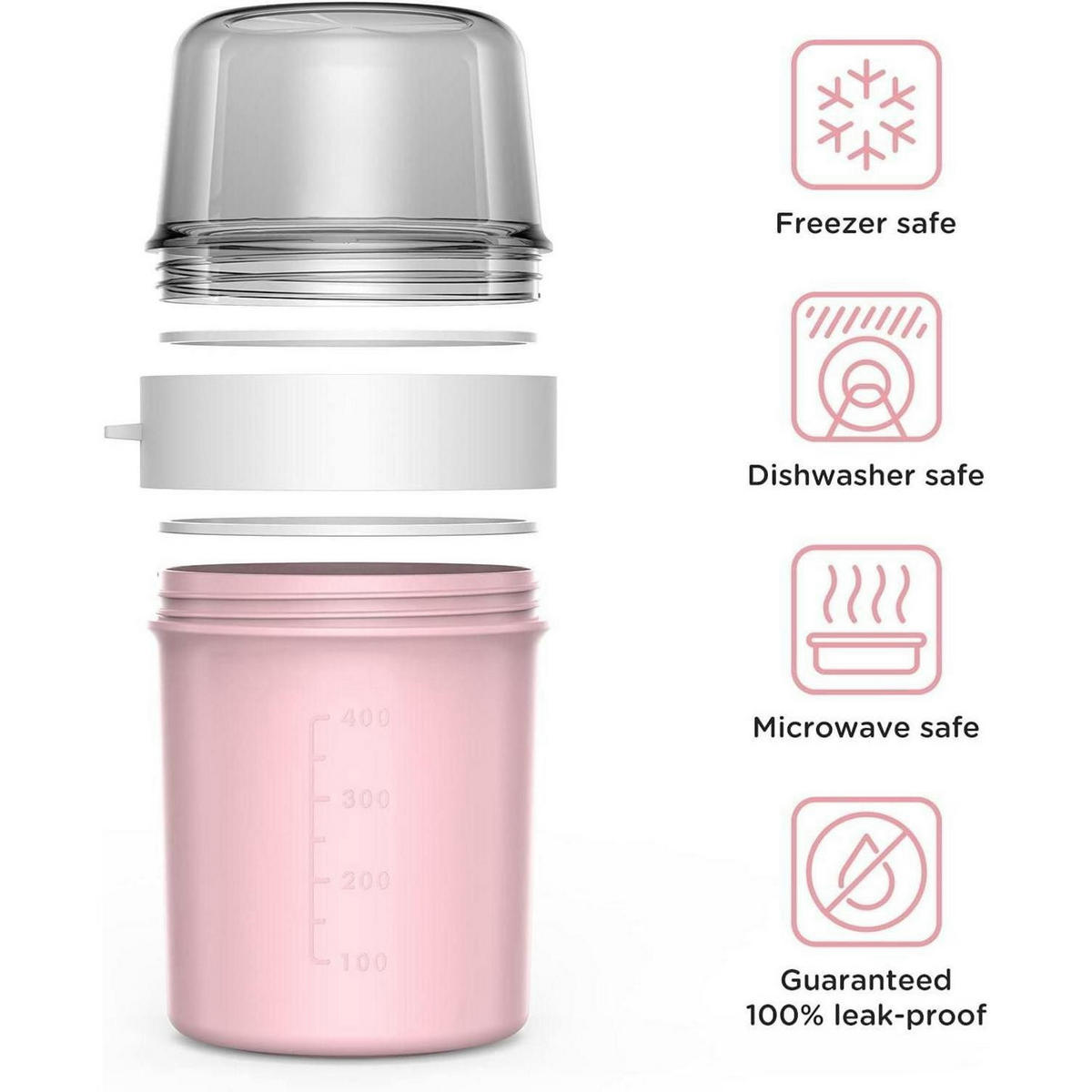 MÜSLIBECHER to Go 560ml+310ml Auslaufsicher Morandi Pink - Pink, Kunststoff (9.7/17.5/9.7cm)
