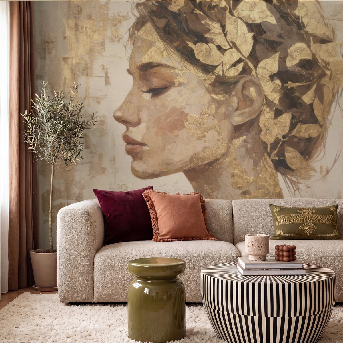 TAPETE - Frau - Gold - Abstrakt - Textur - 260x220 cm - Goldfarben, Papier (260/220cm) - OnlyWow
