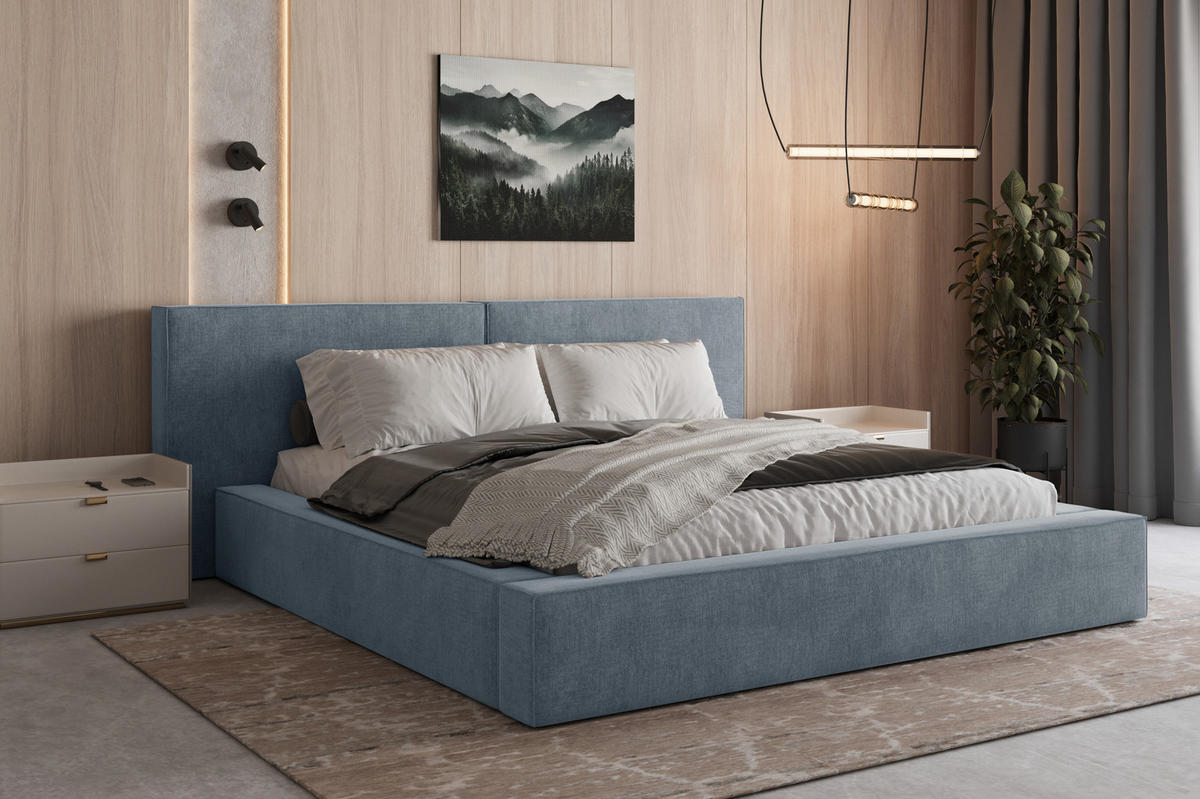 POLSTERBETT 06 140x200 cm – Tresor - Bett mit Bettkasten, Metall-Lattenrost - Blau, Holz (140/200cm) - ROYAL24_MARKT