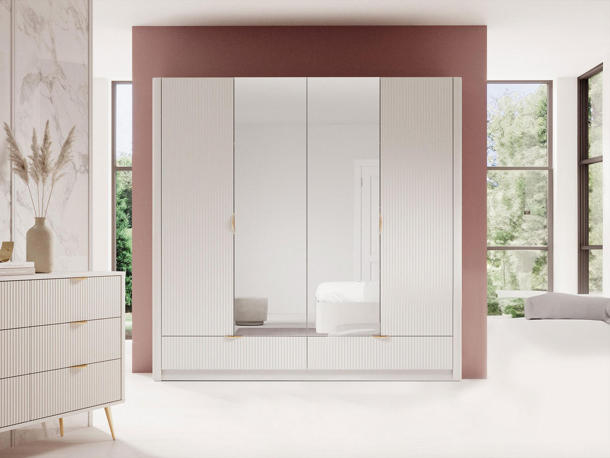 DREHTÜRENSCHRANK Lante - Beige/Goldfarben, Holzwerkstoff/Metall (213/209/55cm) - MIRJAN24