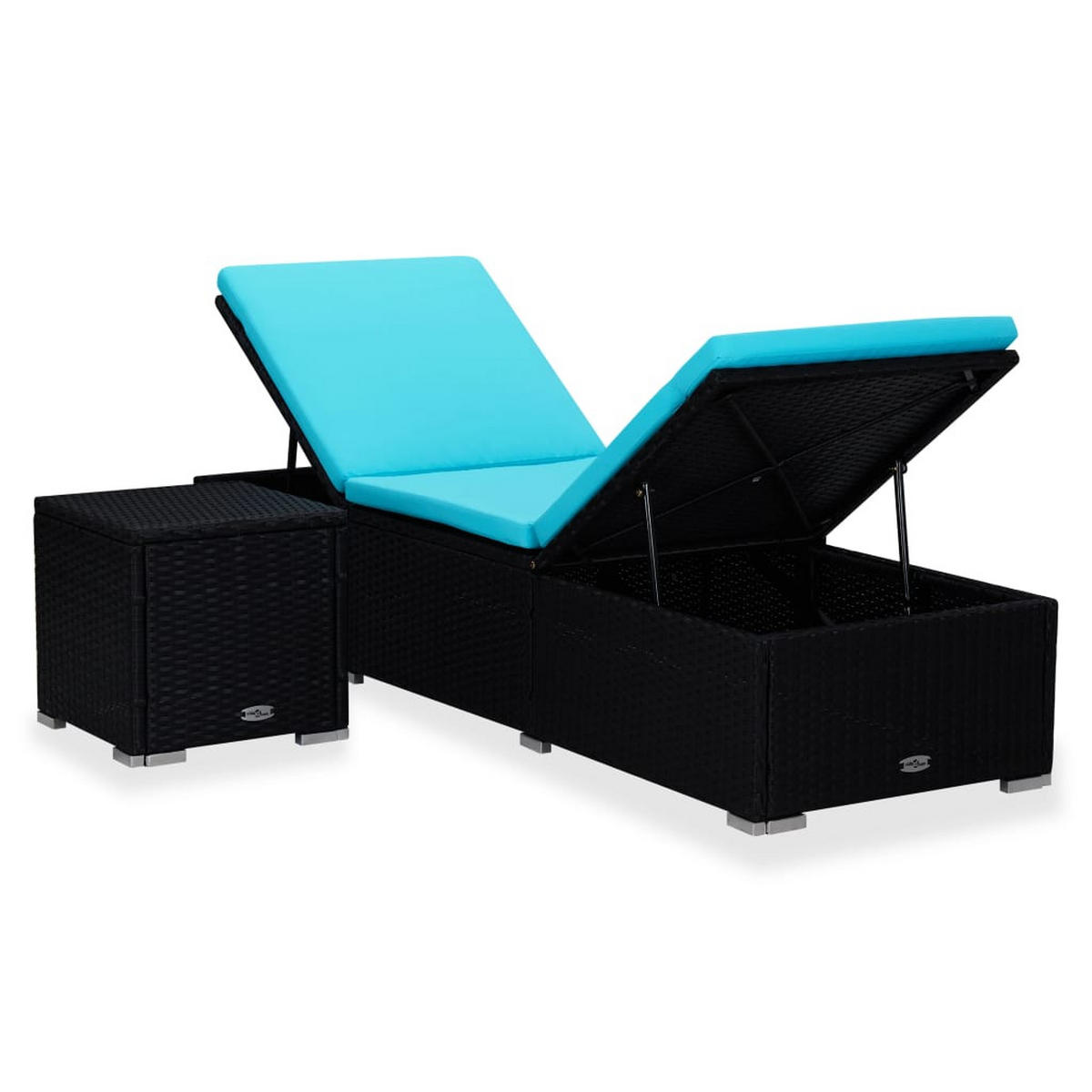 SONNENLIEGE mit Auflage und Teetisch Poly Rattan Blau - Schwarz, Kunststoff (60/31/195cm) - furnicato