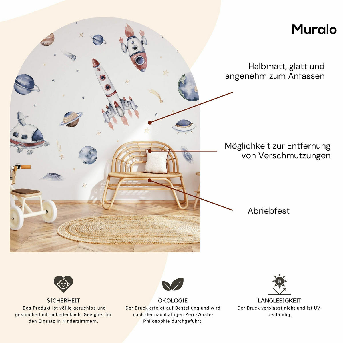 AUFKLEBER SET Weltraumraketen Sternen Planeten 120x60 - Gelb/Beige, Papier (120/60/1cm) - Muralo