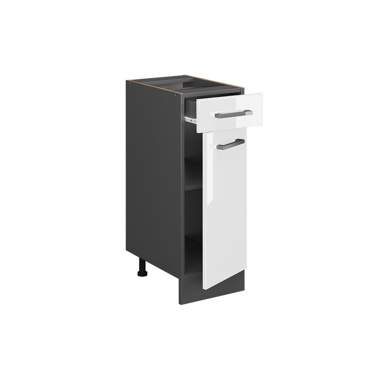 SCHUBLADENSCHRANK R-Line Weiß Hochglanz 30 cm AP Marmor - Weiß Hochglanz/Anthrazit, Holzwerkstoff (30/81.6/60cm) - Vicco