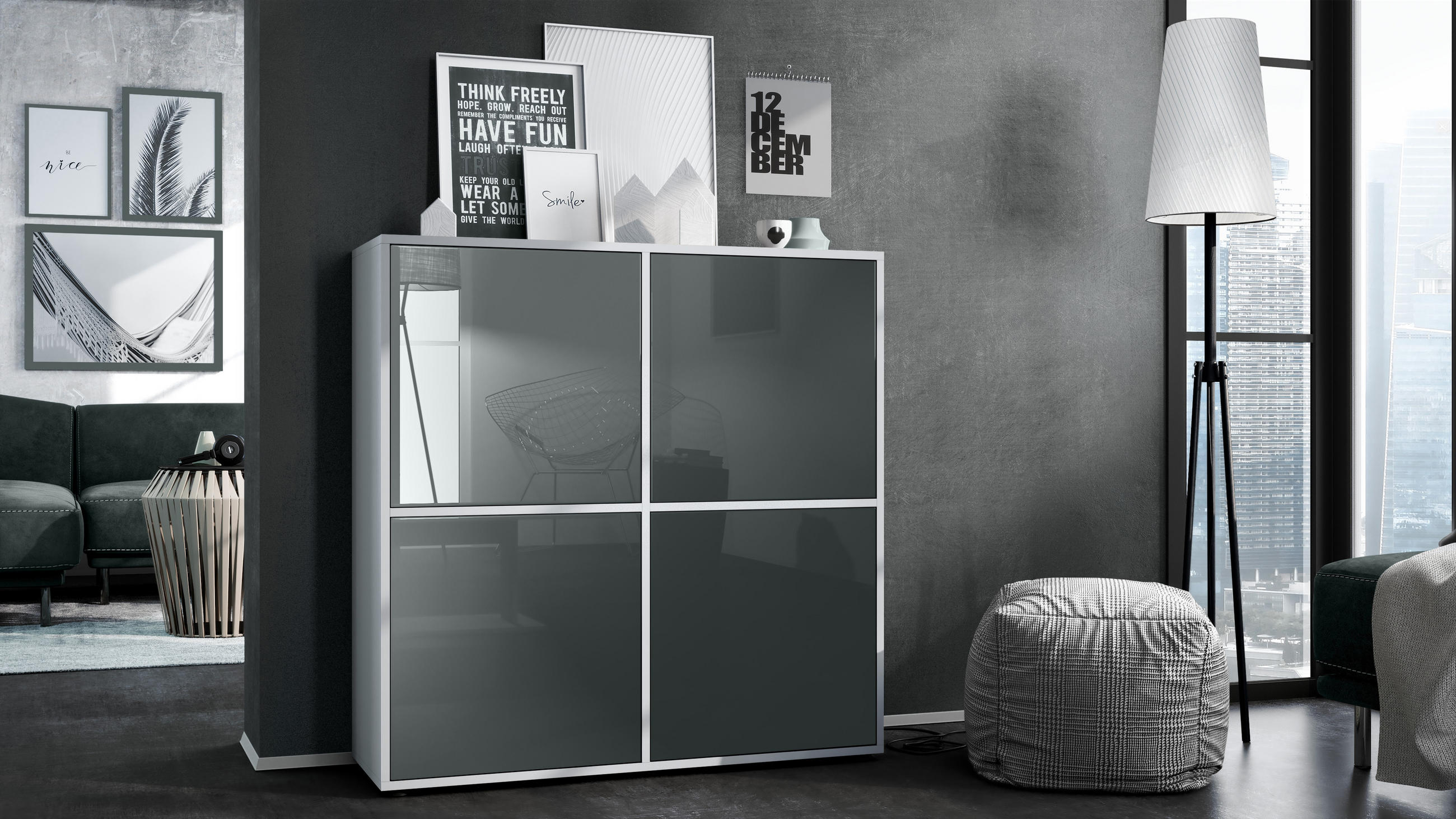 HIGHBOARD Cuba Türen in Grau Hochglanz - Grau, Holzwerkstoff (104/105.5/35.5cm) - Vladon
