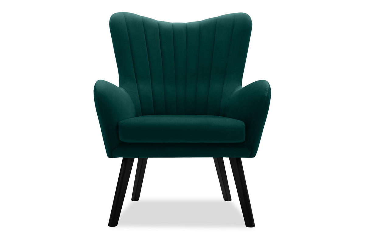 OHRENSESSEL GADI Velourstoff, Blaugrün - Blau/Schwarz, Holz/Textil (76/100/78cm) - KONSIMO®